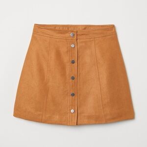 DIVIDED 16” Faux Leather Camel Tan Button Front Mini Skirt
